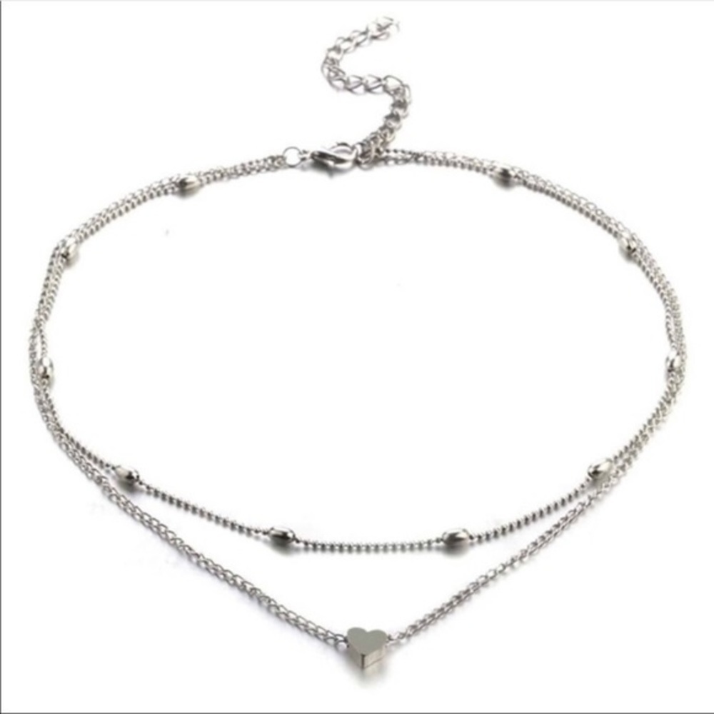 💛Silver heart layered choker with dotted ch… - Picture 3 of 4